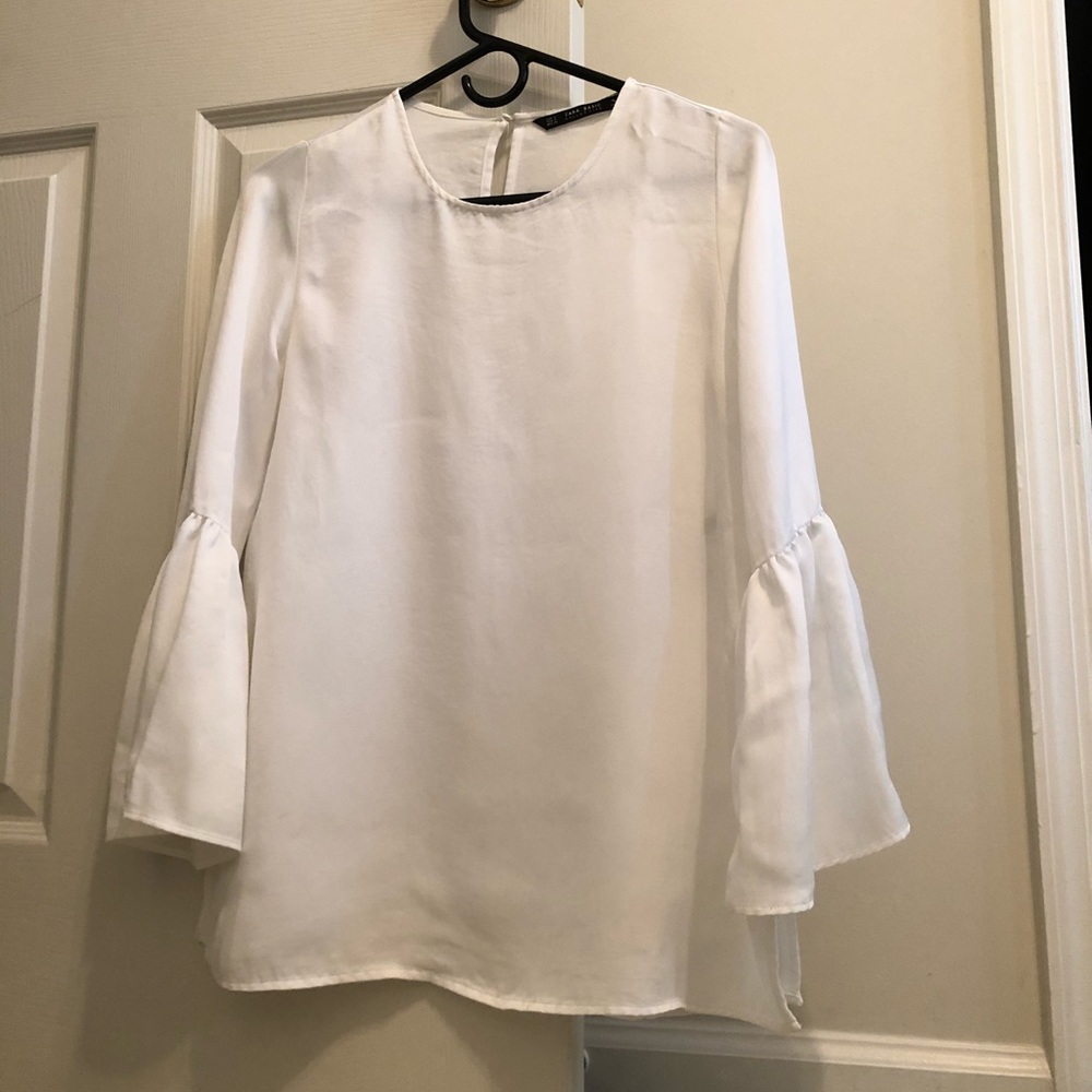 Zara Satin Bell Sleeve White Blouse